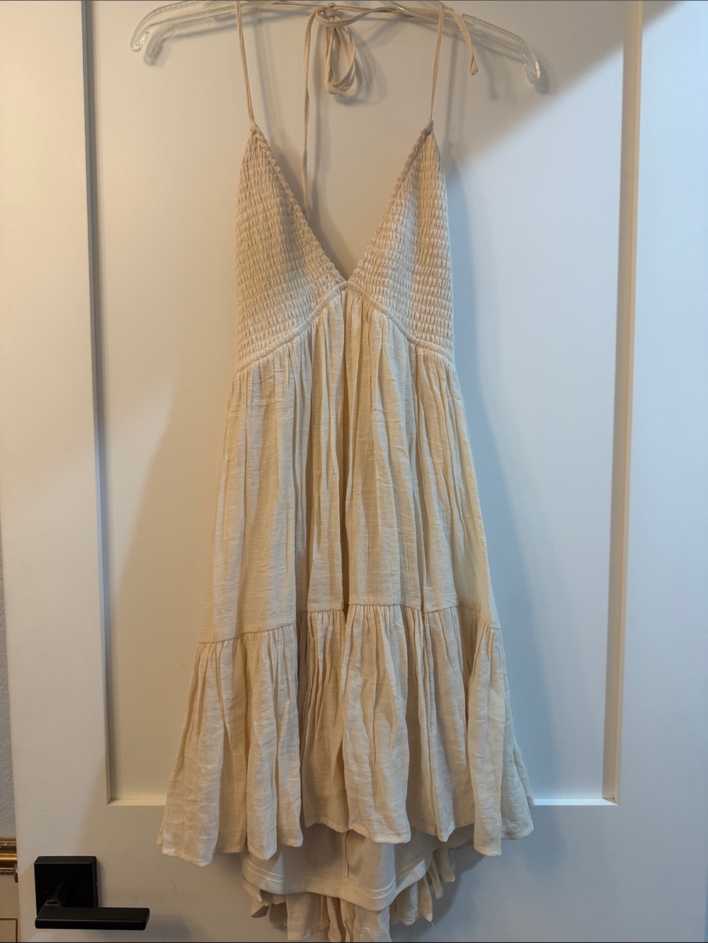 Lovely Day Cream Smocked Tiered Mini Dress